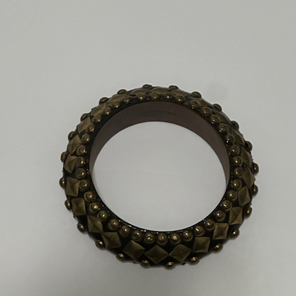Artisan Studded Black and Gold wooden Bangle from Etsy - Picture 2 of 5